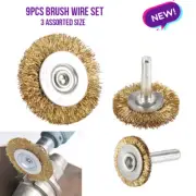 3 SETS Au Wide Flat Steel Wire Brush for Drills Brass Coated Rust Paint Remover
