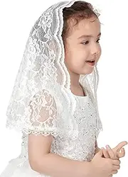 [PAMOR] First Communion Veils for Girls Lace Chapel Veil Mantilla Veils Latin Mass Church Veil for Catholic Baptism D Shape