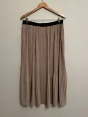New $99 Adrianna Papell Beige Pleated Chiffon Midi Skirt Pull on Coastal Cottage