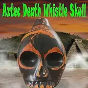 Handmade Aztec Death Whistle - Ceramic Skull-Shaped Wind Instrument Replica, Antique Yellow with Black Orange Accents - Battery-Free Home Defense Wild Beast