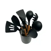 12 Pcs BLACK Silicone Cooking Utensils Heat Resistant,Turner,Spatula,Spoon,Brush