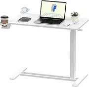 FLEXISPOT Medical Adjustable Overbed Bedside Table with Wheels Pneumatic Mobile Standing Desk Laptop Desk Rolling Computer Cart Movable Overbed Table Hospital Home Use 80×45 CM White Large