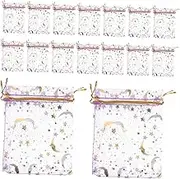 VILLFUL 50pcs Drawstring Organza Bags Moon Star Design Elegant present Pouches for Jewelry Party Favors Weddings Birthdays Christmas Showers