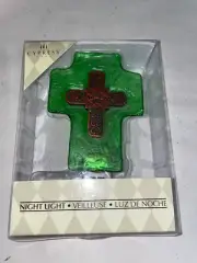 Green Glass Look Cross Night Light New In Box