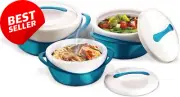3Pc Insulated Casserole Dish Set 2.6/1.25/0.6 Qt Thermal Food Warmer Teal