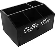 CRILSTYLEO Coffee Bar Organizer Wooden Storage Box Multi Compartment Coffee Station Accessory for Straws Sugar Packets Cups Practical Kitchen Countertop Storage