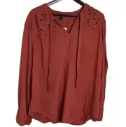 NWT Torrid Women’s Top Blouse Tie Front Rust Orange Long Sleeve Size 1