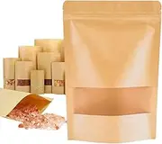 vivva Stand Up Pouches, 100pcs Kraft Paper Bags with Window, Coffee Bags, Brown Resealable Bags, Ziplock Stand Up Bags for Home or Business, Sealable Bags for Packaging (12 * 20cm)