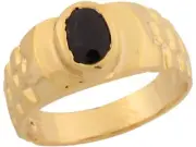 10k or 14k Real Yellow Gold Black Oval CZ Handsome Young Mens Ring