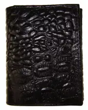 Black Genuine Leather Men's Trifold Wallet Croc Print Thin Front Pocket