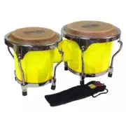 Mano Percussion 4-5 Inch MP560 Yellow Mini Bongo Drums Pair Natural Skins Bongos
