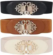 [Swtddy] 3 Pack Womens Vintage Wide Elastic Stretch Waist Belt For Dresses