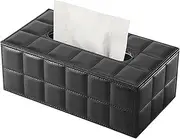 Tissue Box Cover Rectangle, PU Leather Tissue Box Holder, Home Decor (Black)