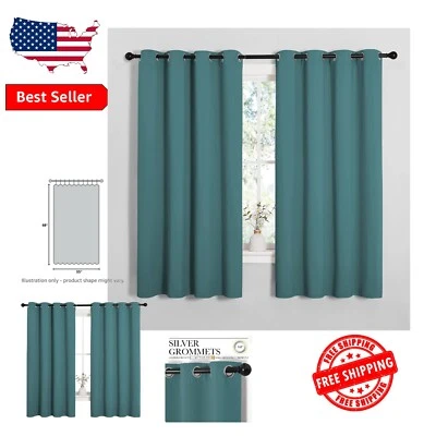 Elegant Sea Teal Blackout Curtain Panels - Thermal Insulated Drapes, 55x68" Pair