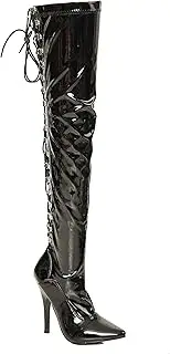 [Gizelle] Womens Ladies Sexy Thigh HIGH Kinky Fetish Over The Knee Stiletto Heel Full Hook Lace up and Side Zip Boots Size UK 4-12