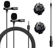 Nicama LVM2 Dual Headed Lapel Lavalier Microphone with 2 Windscreen Muffs for DSLR Camera Canon Nikon Sony Camcorders Zoom Tascam Audio Recorders iPhone Samsung Smartphones