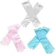 [VALICLUD] 1 Set Satin Dress Up Gloves for White Pink Light Blue for Weddings Ballet Pageants and Photography Props Glamorous Bow Design Durable Material for Dress Up