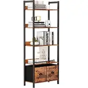 5-Tier Bookshelf, Tall Bookcase with 2 Storage Drawers, Industrial Display