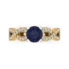 1.36 ct Round Cut Sapphire Gemstone Solitaire with Accents Ring Yellow Gold
