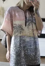 H&M Studio palm tree XS S Sequin Shiny Fringe dress Holiday chloe ibiza