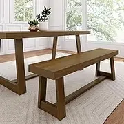 Plank+Beam 60 Inch Farmhouse Dining Bench, Solid Wood Entryway Bench, Wooden Outdoor Bench, Kitchen Dining Seat, Dining Room, Home Office, Living Room Furniture, Easy Assembly, Pecan Wirebrush