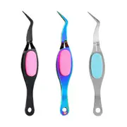 Catzon 3 Pieces Craft Stainless Steel Curved Tweezers For Eyelashes Nail Salon Beading Tools-A