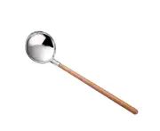 Stainless Steel Soup Spoon Colander Long Wood Handle Cooking Strainer Kitchen-Silver 1