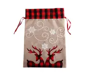 C313 Christmas Red Check Double Deer Bag Drawstring Gift Storage Bag Candy Bag Christmas Apple Bag for Christmas Wedding Party