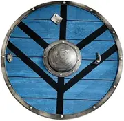 MEDIEVAL HANDICRAFTS STORE Handcrafted 24'' Battle-Ready Round Wooden Decorative Norse Medieval Replica Warrior Wall Decor, Blue & Black