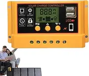 Solar Charge Controller - 12v/24v Double USB Controller LED Display,Pwm Auto Parameter, Multiple Load Modes for Farm, Motorcycle Use