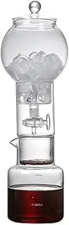 POPULUSL Ice Drip Coffee Maker, Pure-Transparent Cold Brew Coffee Maker, High Boron Glass Household Ice Water Cold Brew 600ml Coffee Pot with Coffee Paper Filter for Home Office, Adjustable Water Flow