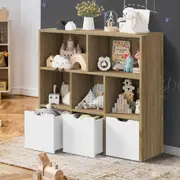 Oikiture Kids Bookcase Toy Organiser Cabinet With Removable Box Storage Natural