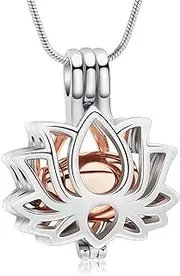 DOTUIARG Cremation Jewelry Lotus Flower Urn Necklace for Ashes Holder Memorial Small Keepsake Urn Jewelry for Human/Pet Ashes