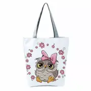 Circle of Flowers Owl Shopping Shoulder Tote Bag with Zip