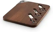 Sur La Table Core Rectangular Cheeseboard, 3 Stainless Steel Cheese Knives, Made from Strong Acacia Wood, Brushed Nickel Handle, Walnut Colour