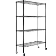 Storage Shelving Unit with Wheels, 4-Tier Adjustable, 700 lbs Capacity, Heavy Duty Garage Shelves Metal Organizer Wire Rack, Black, 47.2" L x 17.7" W x 74" H for Kitchen Pantry Basement