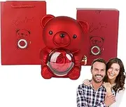 Engraved Heart Necklace with Real Rose Bear Giftbox, Preserved Rose Hug Bear Gifts, Rotating Bear Rose Jewelry Box, Eternal Rose Flowers Bear Gifts, Rose Bear Box to My Love (D)