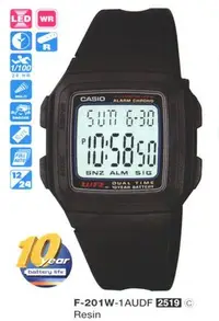 在飛比找Yahoo!奇摩拍賣優惠-全新CASIO手錶(美運公司)F-201W有黑/金二色【10