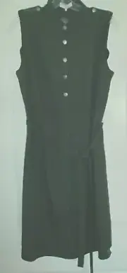 Parker sleeveless green dress. Mandarin collar--leather trim-epaulets. $298.NEW