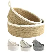 2 Pieces Round Small Woven Baskets Set Rope Basket for Vegetable Home Door