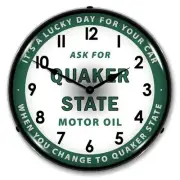 Retro Nostalgic Quaker State Motor Oil LED Lighted Man Cave Game Room Wall Clock