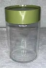 Vintage PYREX 7.5”tall Glass Canister With Avocado Green Plastic lid Made In USA