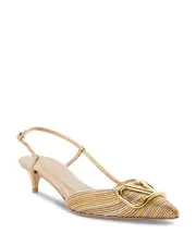 Valentino Garavani Women's Pointed Toe Logo Kitten Heel Slingback Pumps 7 US / 37 EU