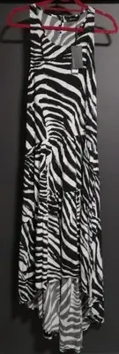 Decjuba Maxi Dress, Black, White Zebra, Tiered, Bnwt, L