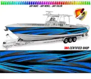 Blue and Black Zig Zag Lines Graphic Boat Vinyl Wrap Pontoon Console etc.. Decal