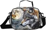 Wolf Full Moon Insulated Lunch Box for Women Men - Ideal for Work, Picnics - Includes Adjustable Shoulder Strap