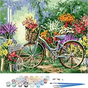 DIY Paint by Numbers for Adults Beginner,Colorful Flowers Bicycle Painting by Number Kits with Paint Brushes for Adults,DIY Canvas Oil Paint Kit 16x20inch Number Painting for Home Wall Decor (No Frame)
