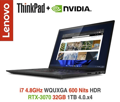 ThinkPad X1 Extreme i7 4.8GHz RTX 3070 WQUXGA HDR 32GB 1TB 2Y Premier Warranty
