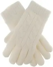 [Dents] Women's Warm Cable Knit Yarn Lined Gloves, White, One Size