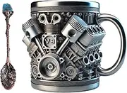 V8 Engines Stainless Steel Cup, V6 Engines Stainless Steel Mug with Handle, 15OZ Coffee Mug, for Racing Enthusiast and Car Fan (V8)